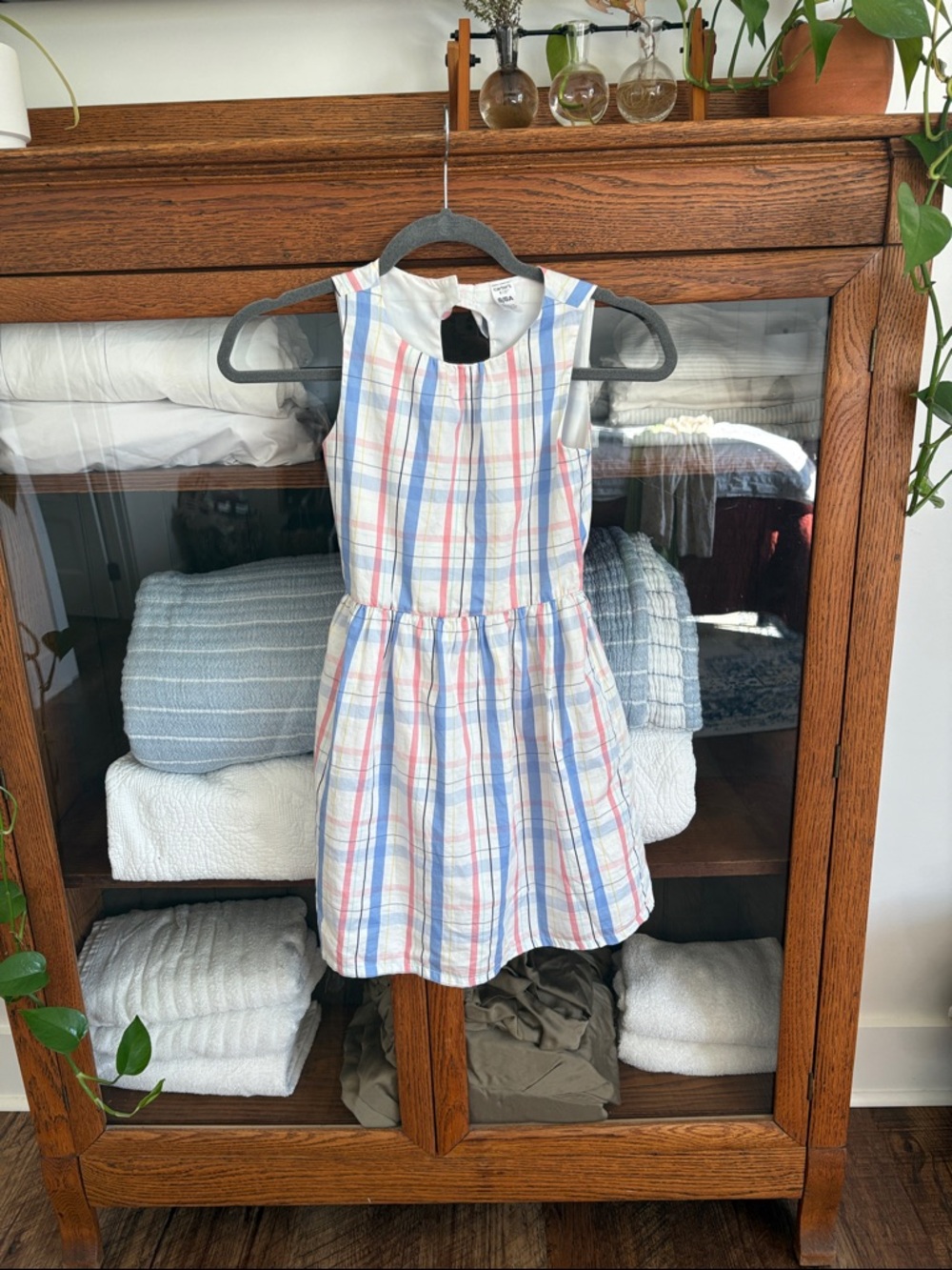 Carter's Girls' Sleeveless Plaid Dress in Blue & Pink